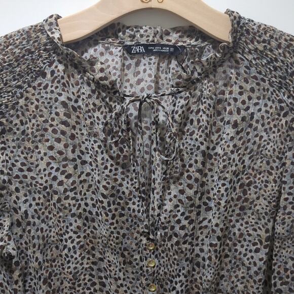 Zara Animal Print Smocked Mini Dress Bloused Brown Cheetah Women's size S - Picture 2 of 8